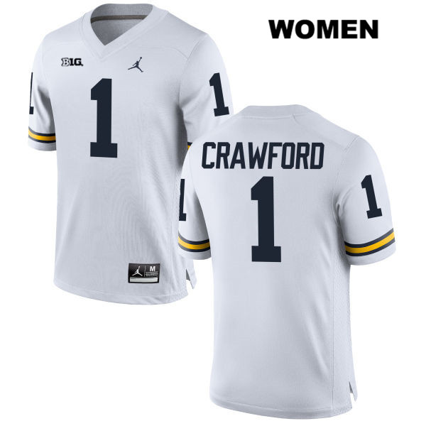 Women's NCAA Michigan Wolverines Kekoa Crawford #1 White Jordan Brand Authentic Stitched Football College Jersey GR25J73XE